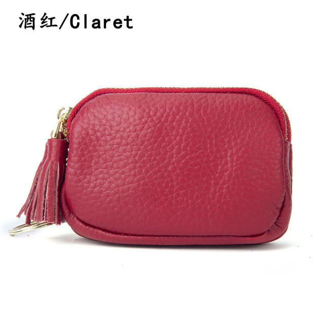 Tassel cowhide short style small purse