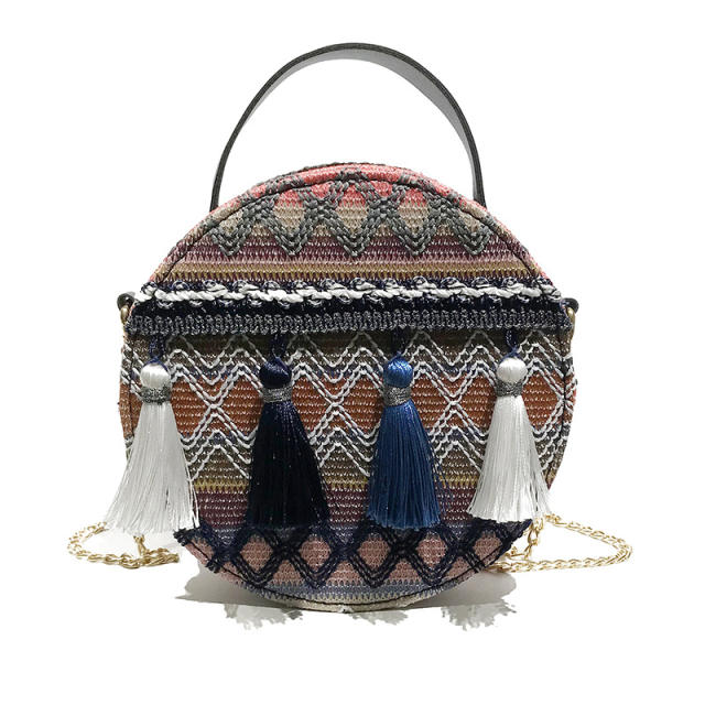 Summer design tassel round crossbody bag