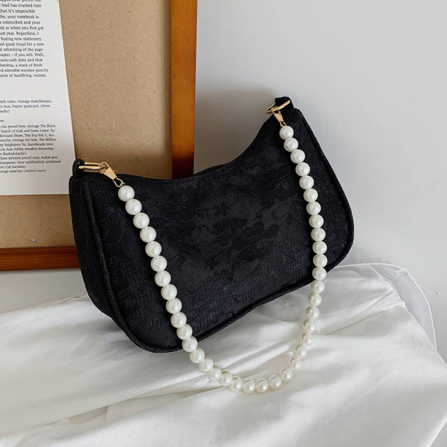 Vintage pearl handle lace shoulder bag