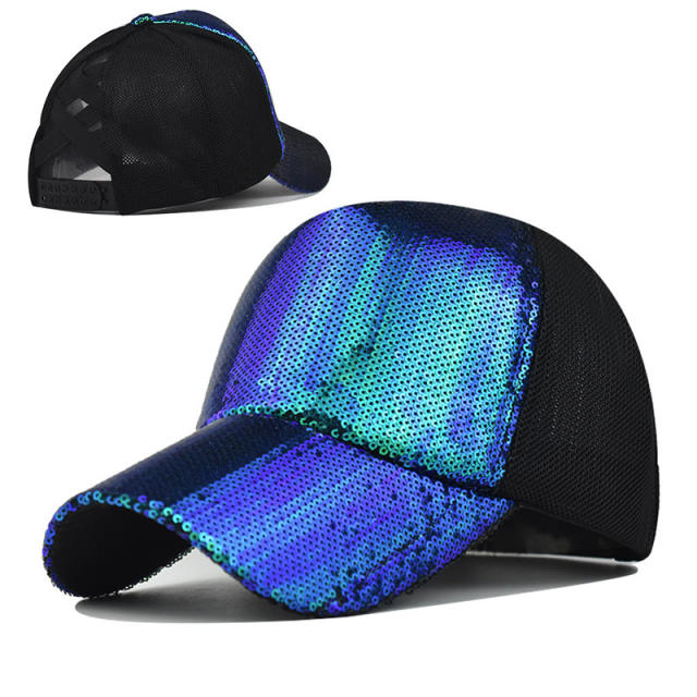 Sequins colorful high ponytails baseball cap