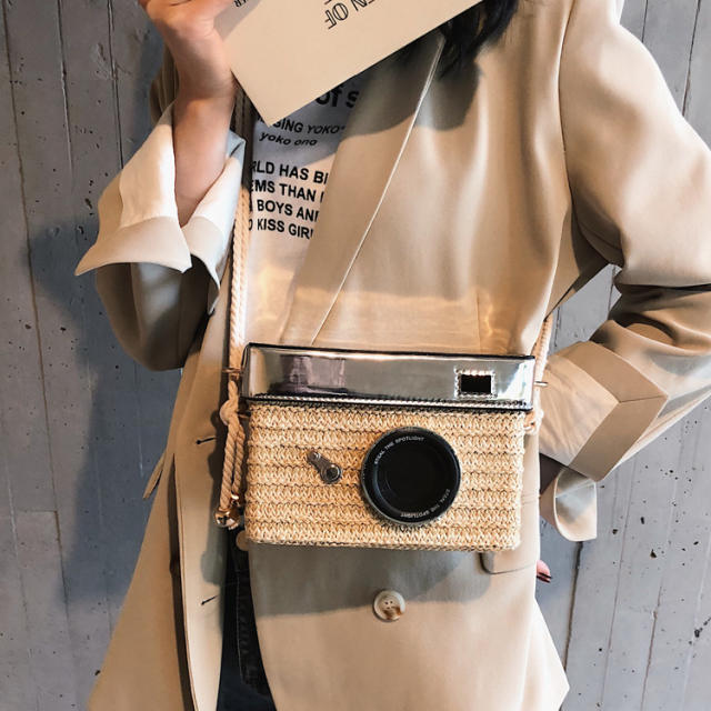 Funny straw camera bag crossbody bag