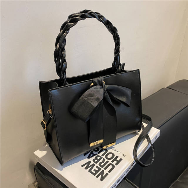 Ribbon bow braided handle handbag