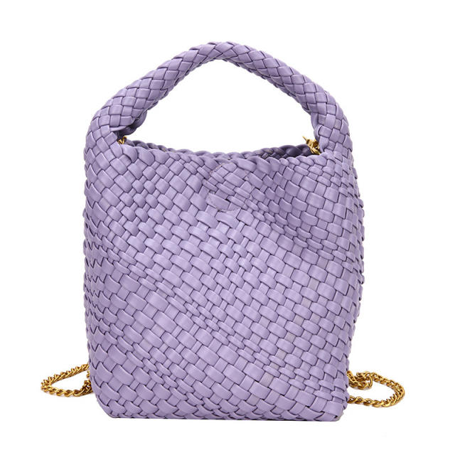 Solid color braided handbag bucket bag