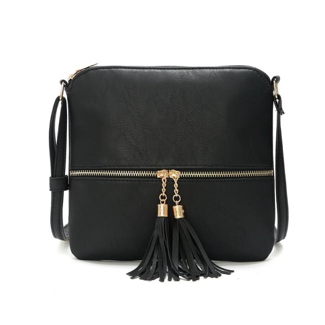 Solid color tassel zipper crossbody bag