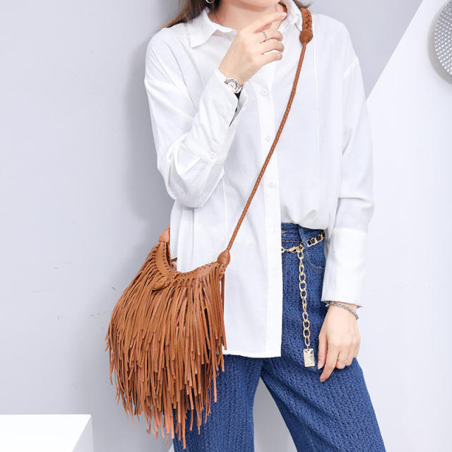 Unique tassel PU leather crossbody bag size M