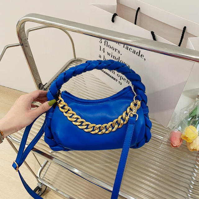2022 summer bright color braid handle chain bag for women