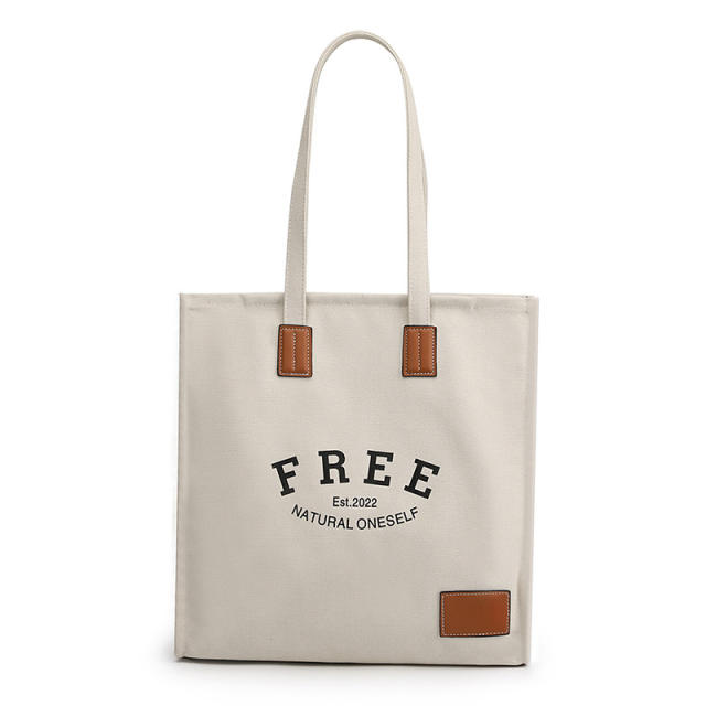 Solid color letter canvas tote bag