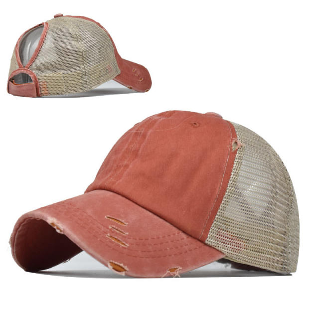 Solid color vintage high ponytails baseball cap