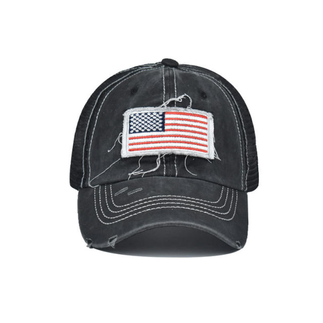 American flag embroidery high ponytails baseball cap