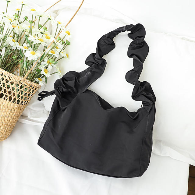 Solid color nylon shoulder bag