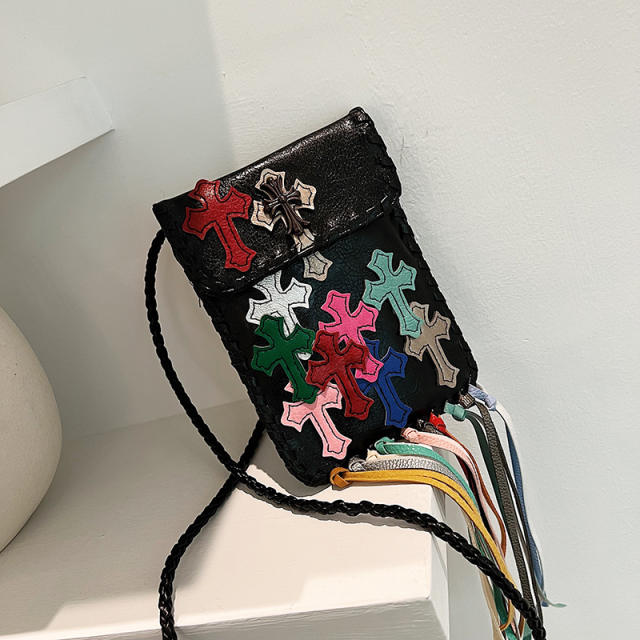 Color cross tassel small crossbody bag