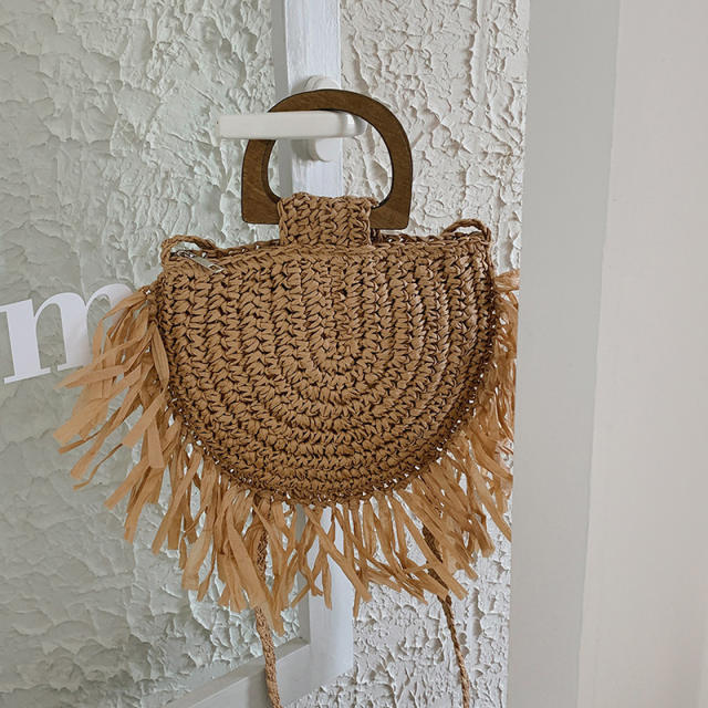 Boho straw tassel handbag