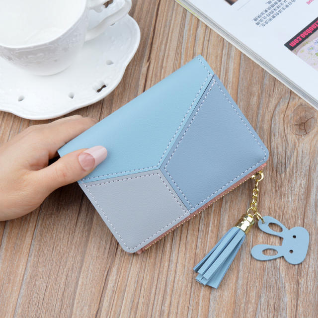 Three-color stitching zipper tassel purse