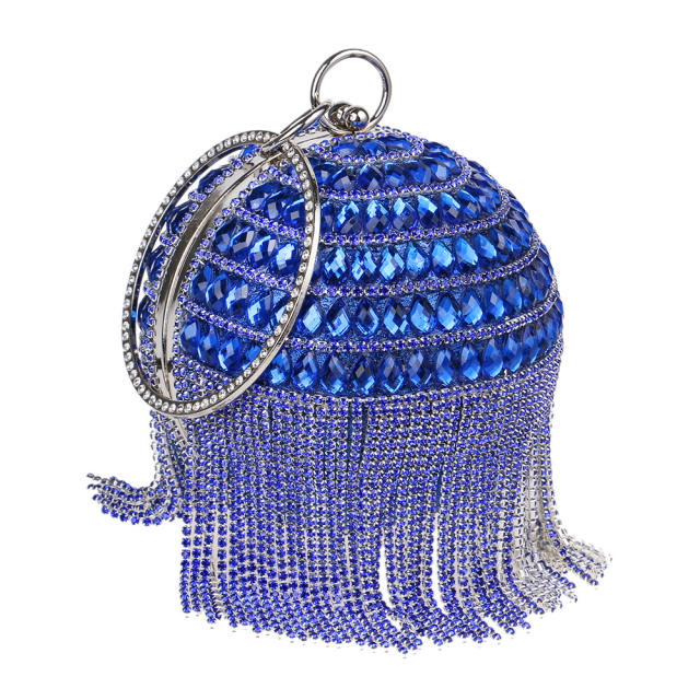 Luxury pave setting glass crystal rhinestone tassel ball shape evening bag