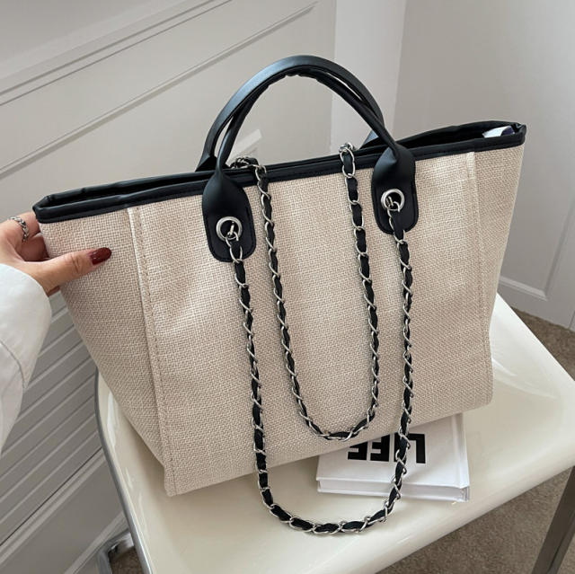 Large capacity metal chain canvas tote bag