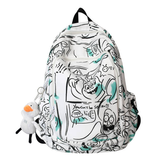 Fashion graffiti printing schoolbag trendy cool ins Japanese Harajuku style backpack