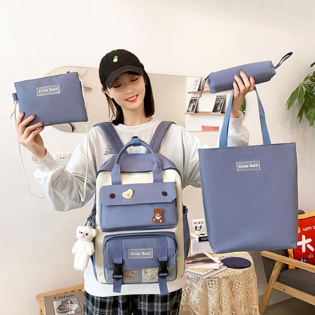 4pcs korean fashion school bag backpack set
