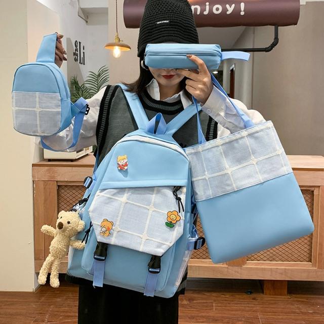 Korean fashion 4pcs large capacity backpack school bag