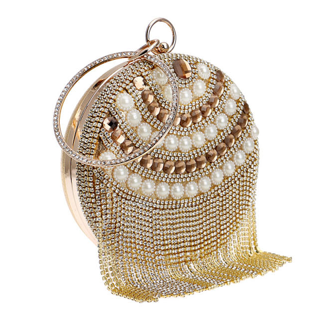 New design rhinestone tassel round shape women evening bag