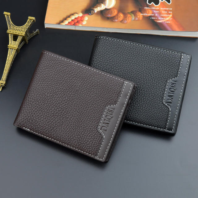 Classic short style three fold PU leather purse