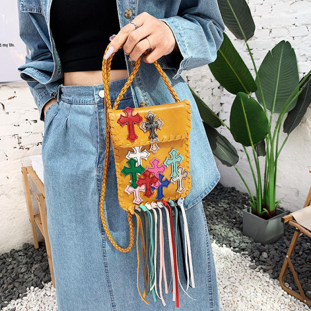 Color cross tassel small crossbody bag