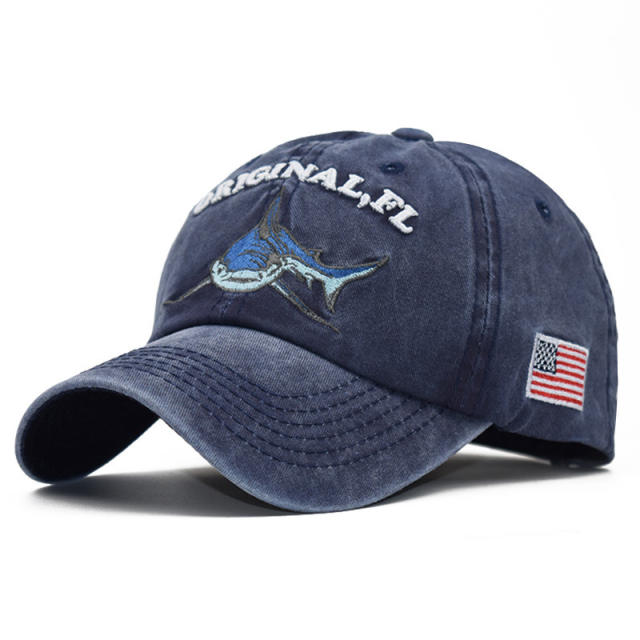 Blue shark embroidery baseball cap