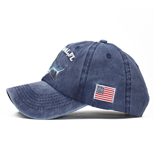 Blue shark embroidery baseball cap