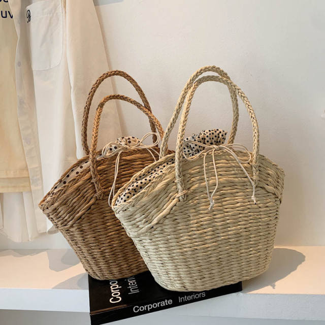 National trend Solid color woven vegetable basket handbag