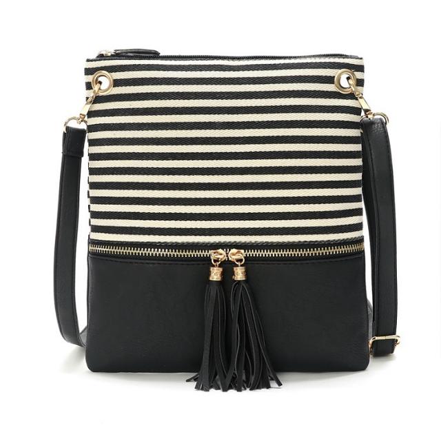 Striped tassel PU crossbody bag