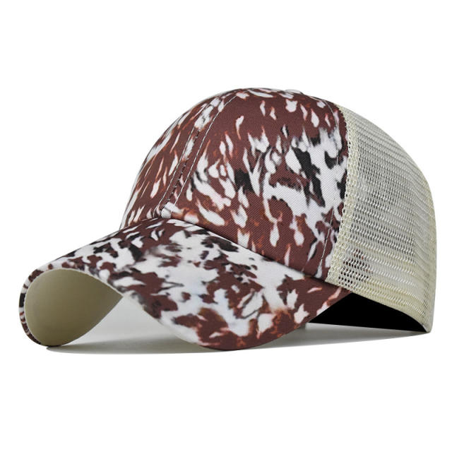 Leopard color crossover high ponytails baseball cap