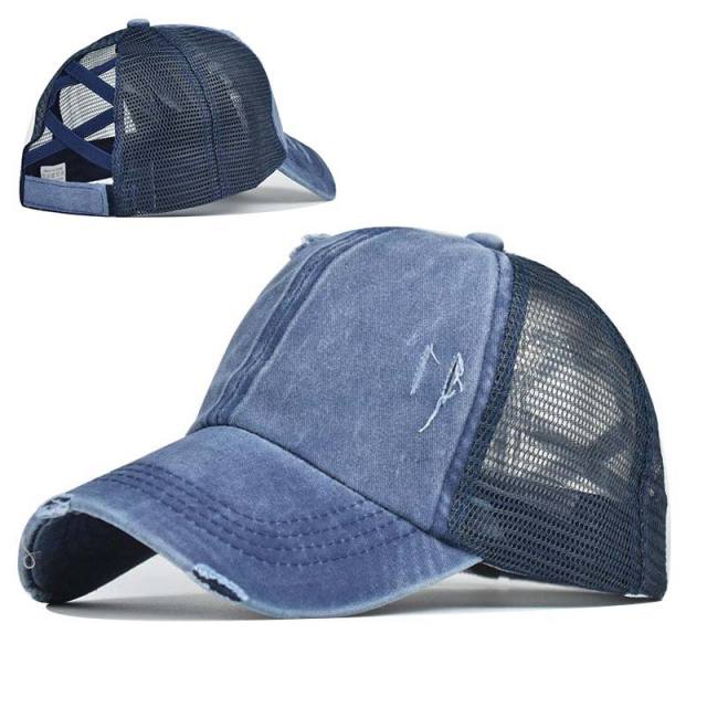 Double-color mesh crossover high ponytails baseball cap