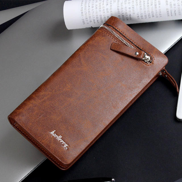 Long style zipper leather purse