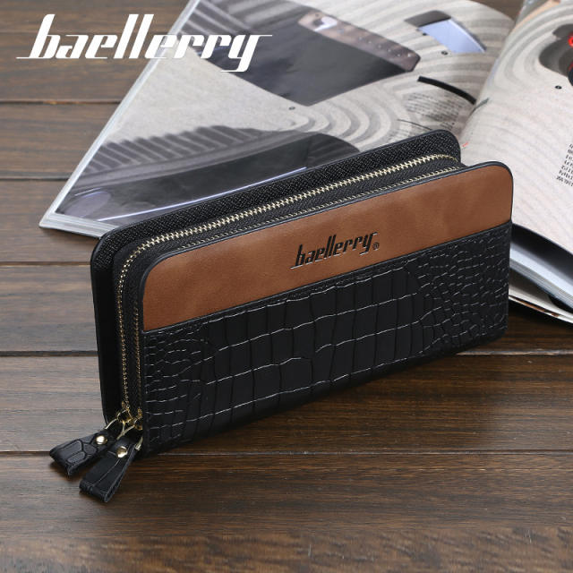 Long style plaid leather purse