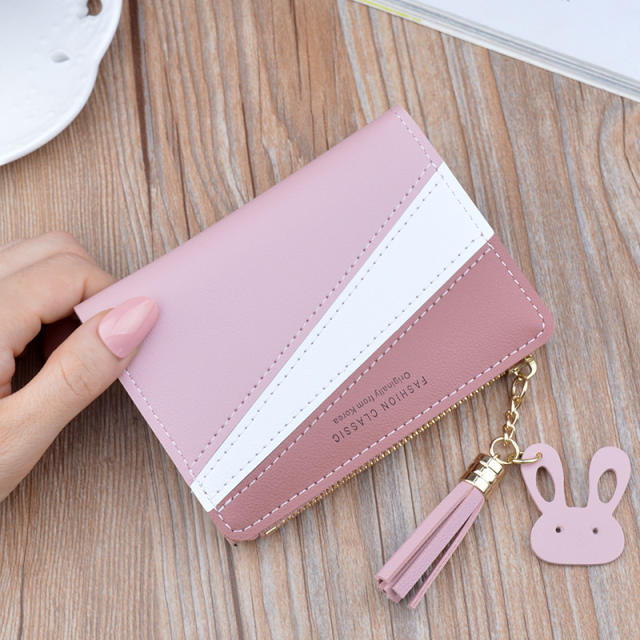 Stitching color short style tassel purse