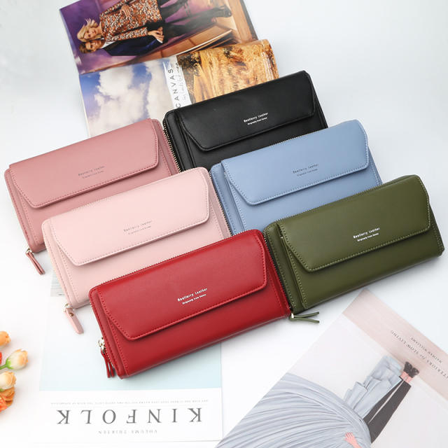 Fashion solid color multiple card slots purse