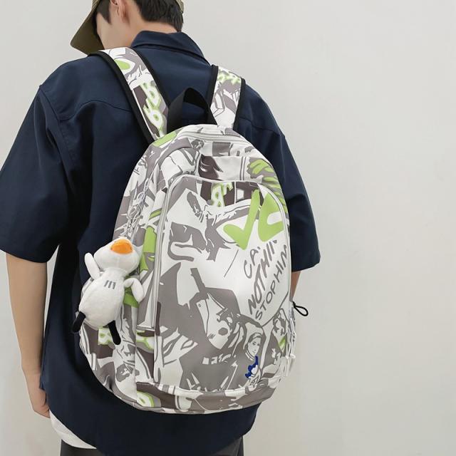 Fashion graffiti printing schoolbag trendy cool ins Japanese Harajuku style backpack