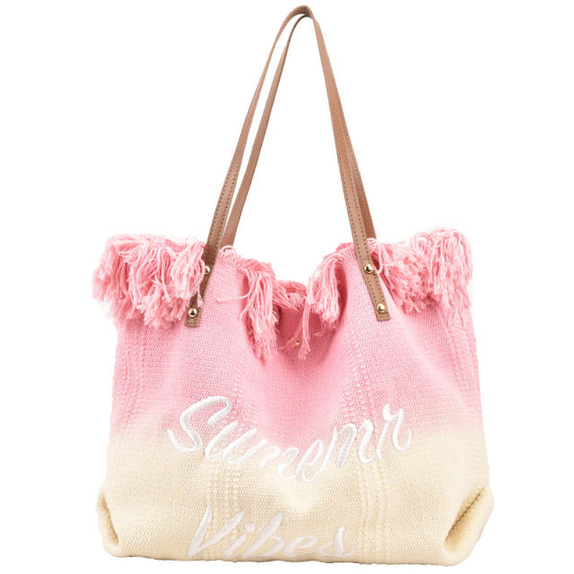 Large capacity Gradient color tassel beach tote bag