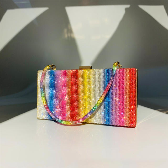 Rectangular rainbow rhinestone evening bags