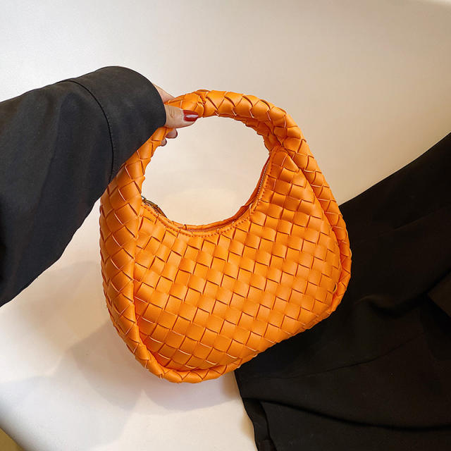 PU leather cute plain color braid handbag
