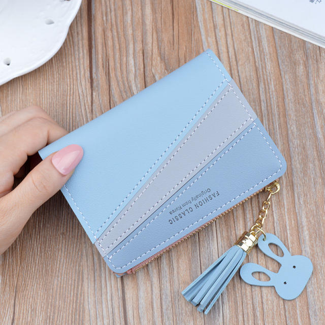 Stitching color short style tassel purse