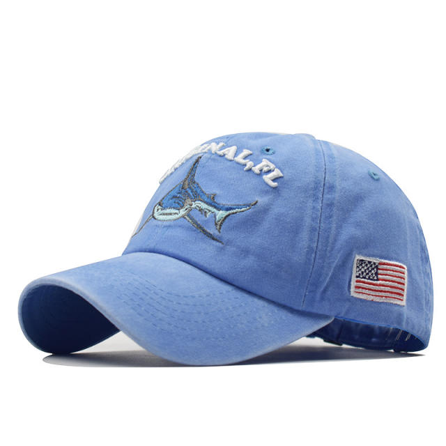 Blue shark embroidery baseball cap