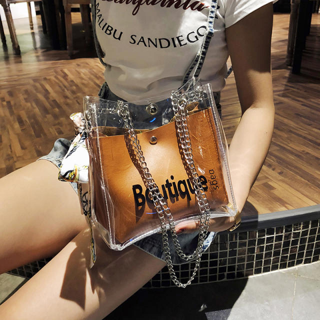 Summer clear shoulder bag with ribbon