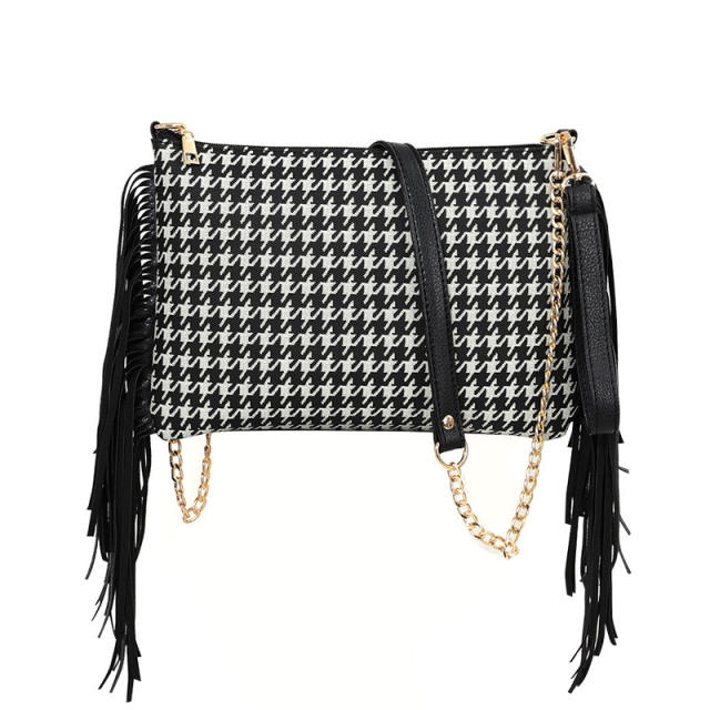 Plaid tassel clutch