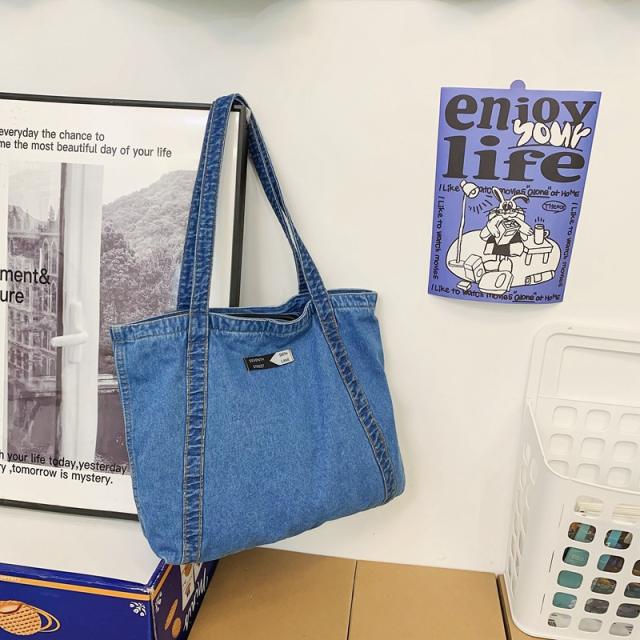 Korean fsahion ins denim large capacity tote bag