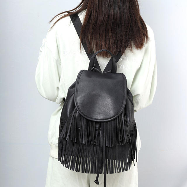 Korean casual soft leather tassel backpack
