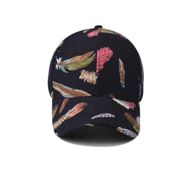 New colorful feather printed cotton baseball cap