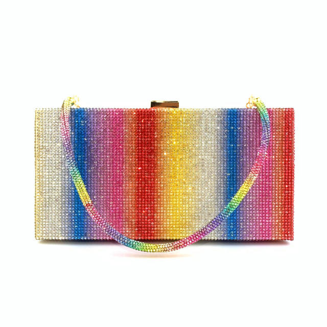 Rectangular rainbow rhinestone evening bags