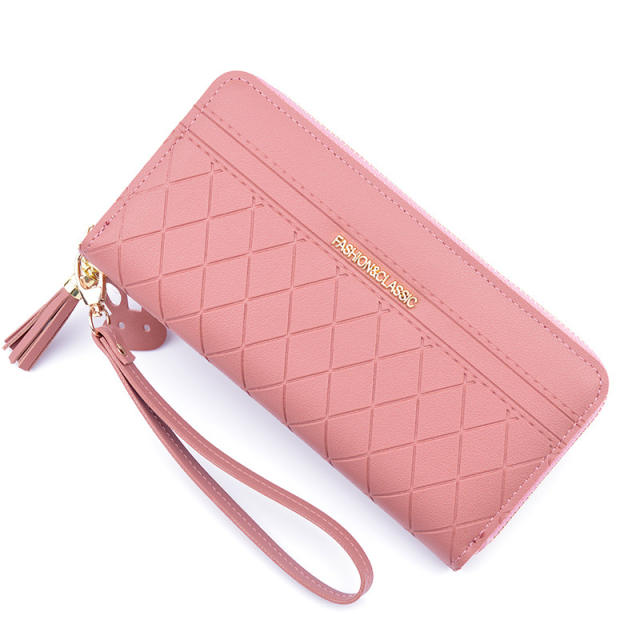 Long style tassel plaid pattern purse