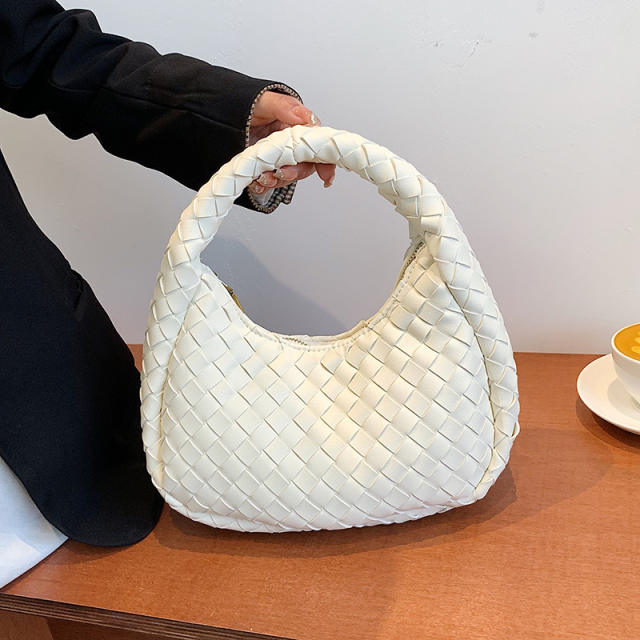 PU leather cute plain color braid handbag