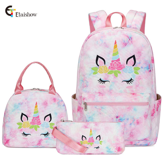 3pcs cartoon unicorn pattern backpack set